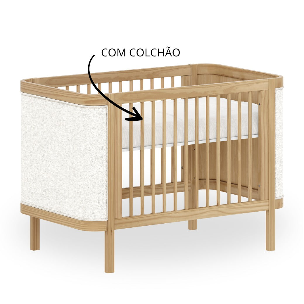 Berço de Madeira com Tecido Bouclé 2 em 1 Linha Soley