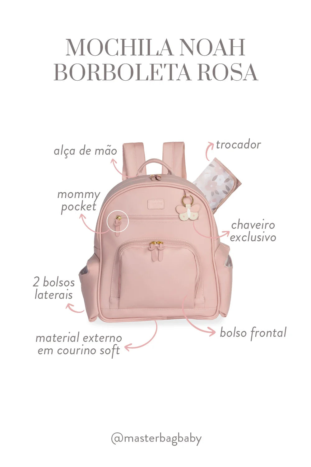 Mochila Borboletas Rosa - Masterbagbaby - ULTIMA PEÇA / UNIDADE