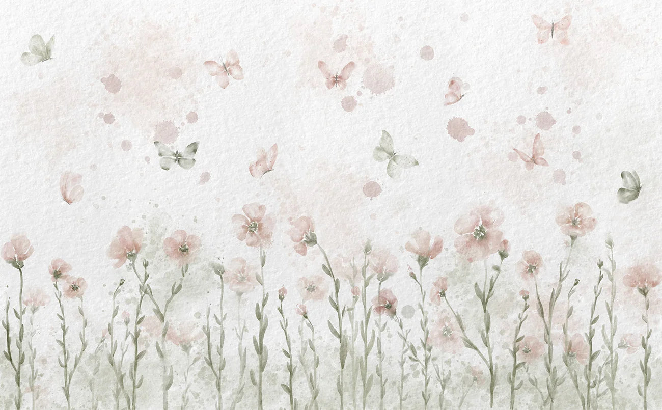 Papel de Parede Flores Linum Borboletas