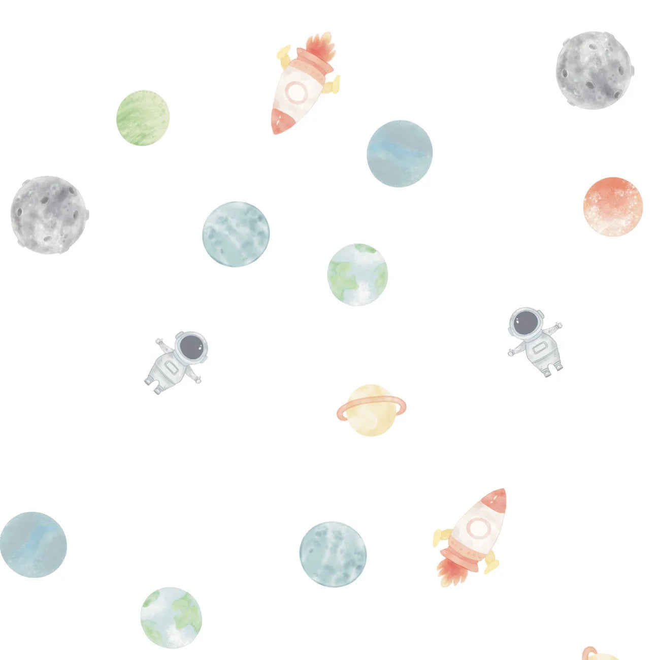 Papel de Parede Estampa de Astronauta com Planetas