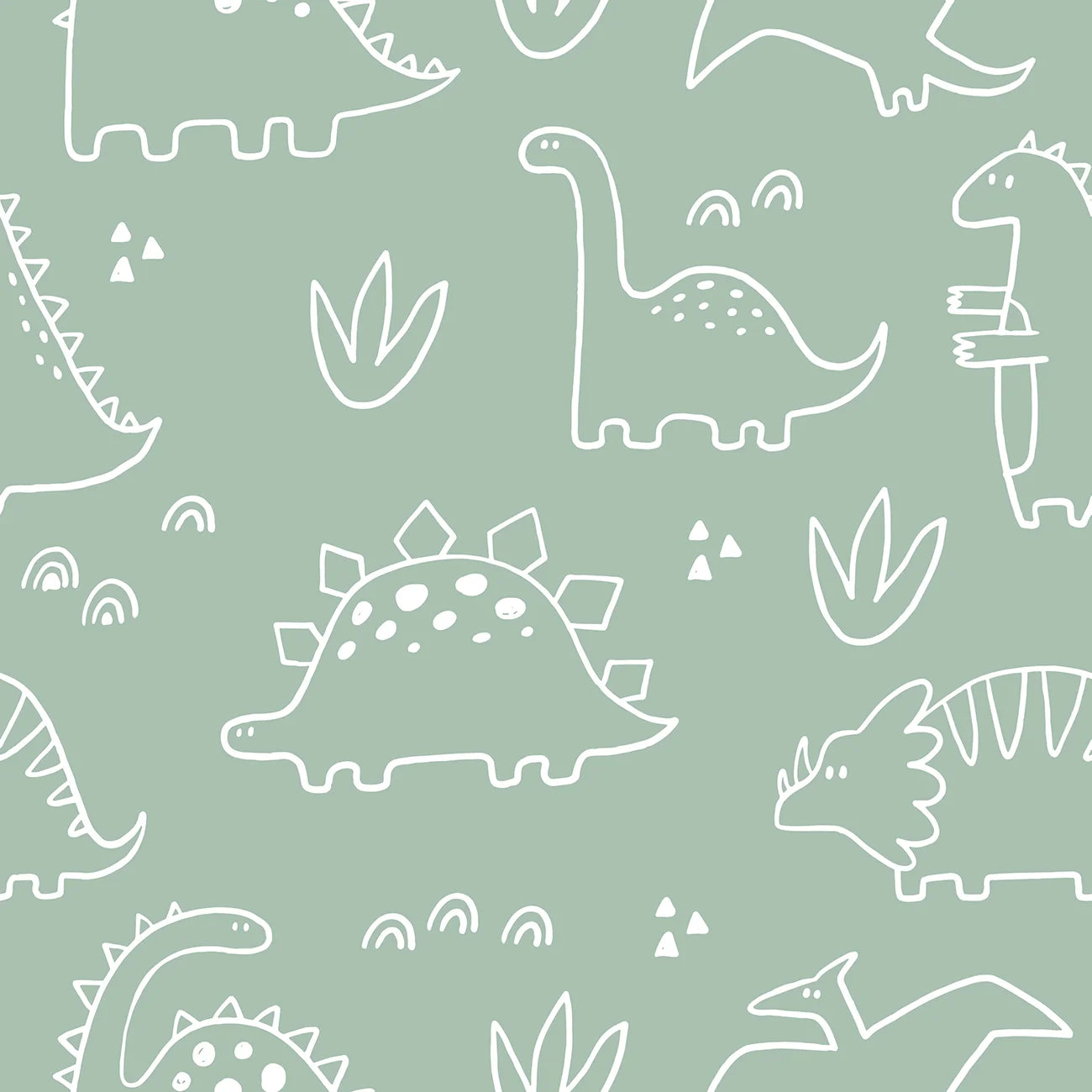 Papel de Parede Estampa Dinossauros Mono Verde