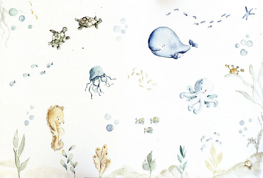 Papel de Parede Fundo de Mar Aquarela