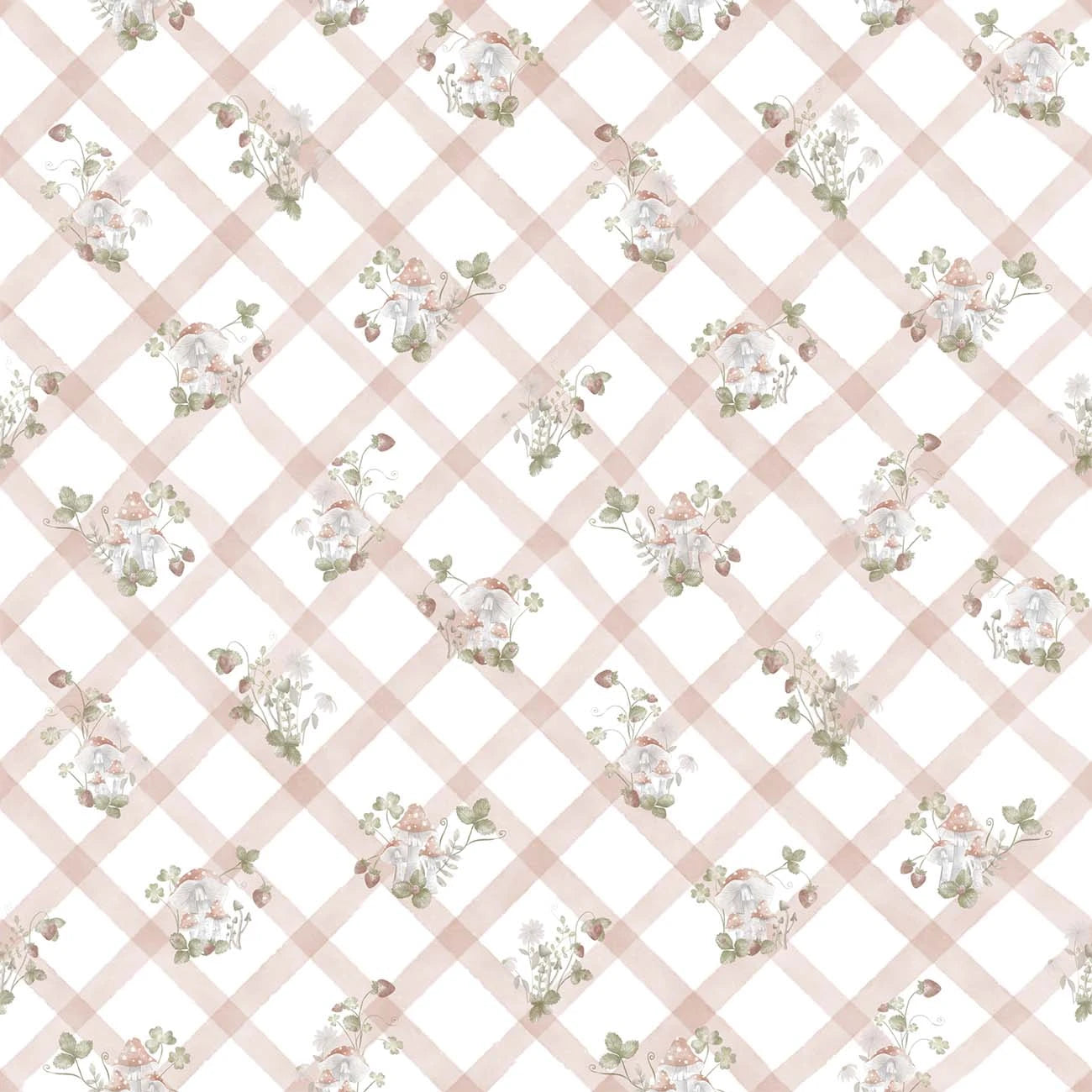 Papel de Parede Losango Floral Morango Aurora