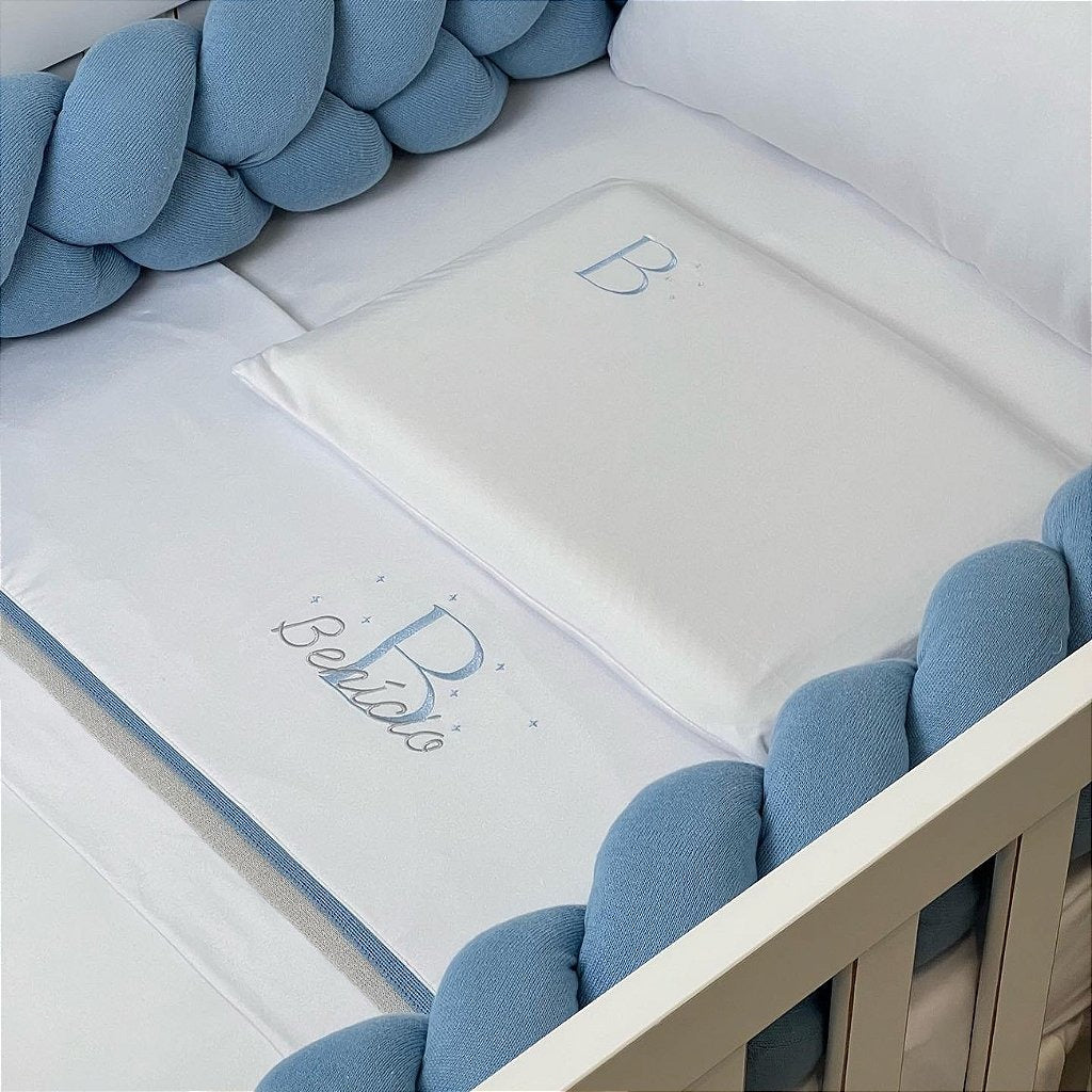 Jogo de Lençol para Berço Toque de Seda Personalizado com Bordado Nome
