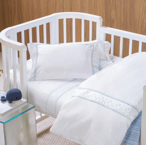 Edredom Baby 100% Algodão Egípcio Marco Branco/Soft Blue - 21782
