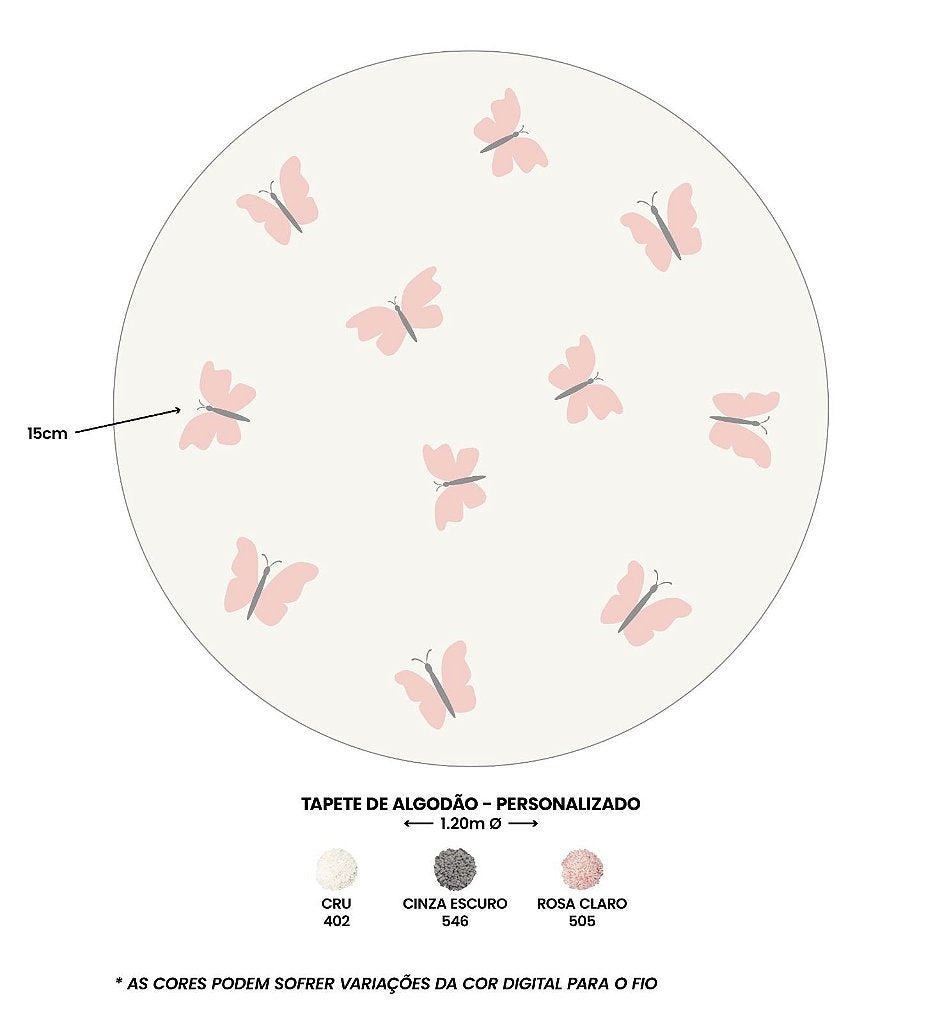 Tapete Redondo Infantil Borboleta 1,20m