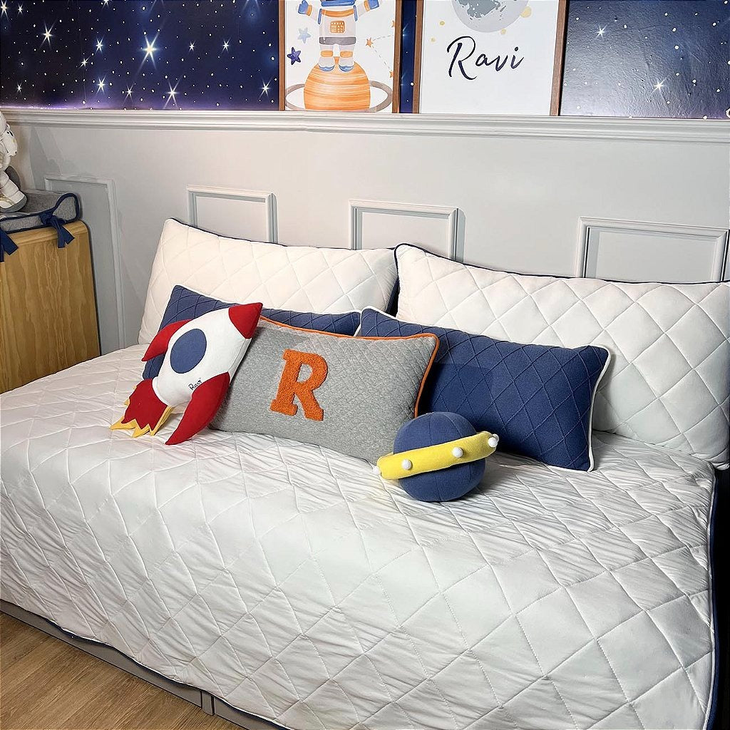Kit de Cama Astronauta Toque de Seda 6 Peças Personalizado com Inicial