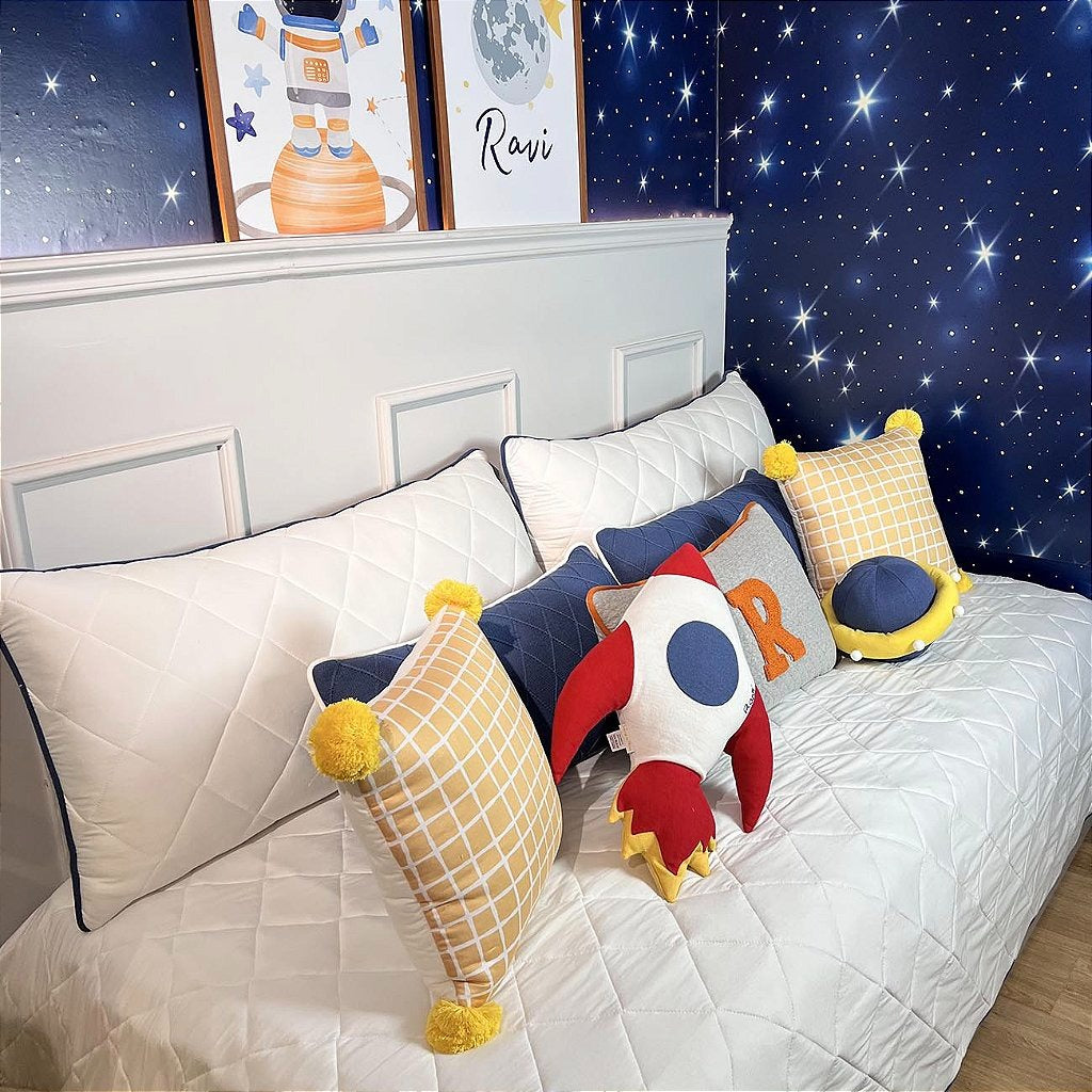 Kit de Cama Astronauta Toque de Seda 6 Peças Personalizado com Inicial