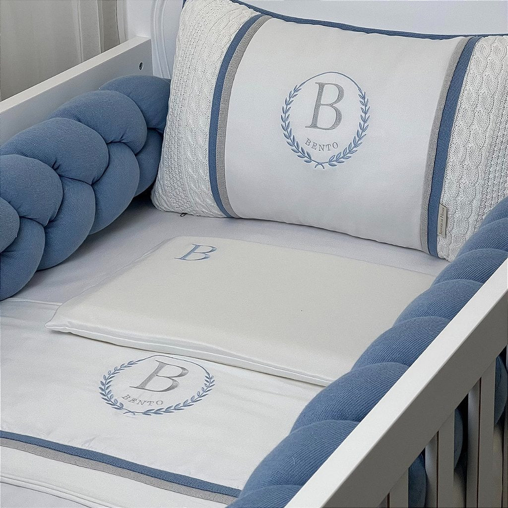 Kit Protetor de Berço Personalizado com Bordado Nome Bento - 2 Peças