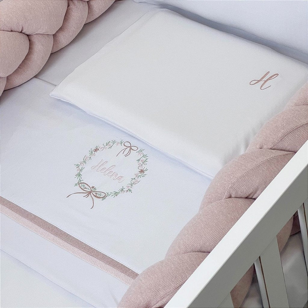 Jogo de Lençol para Berço Toque de Seda Personalizado com Bordado Nome