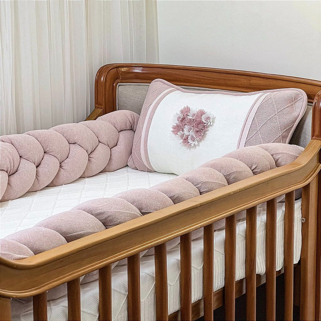 Kit Berço Flores Trança Rosé