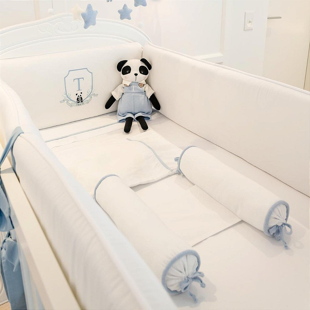 Kit Protetor de Berço Thor II 5 Peças Laterais Percal 800 Personalizado com Bordado de Inicial